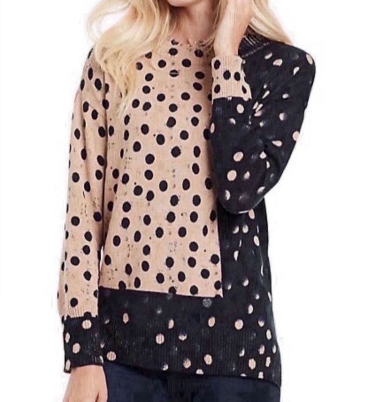 Nic+Zoe Polka Dot Cotton-Blend Sweater size Large