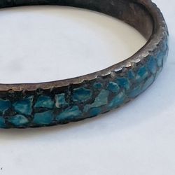 Vintage Brass Turquoise Chip Inlay Slip On Bangle Bracelet India