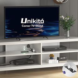 Unikito Corner TV Stand Built-in Power Outlet, Corner Entertainment Center Corner TV Table with Storage,Corner TV Cabinet Modern TV Stand for Living R