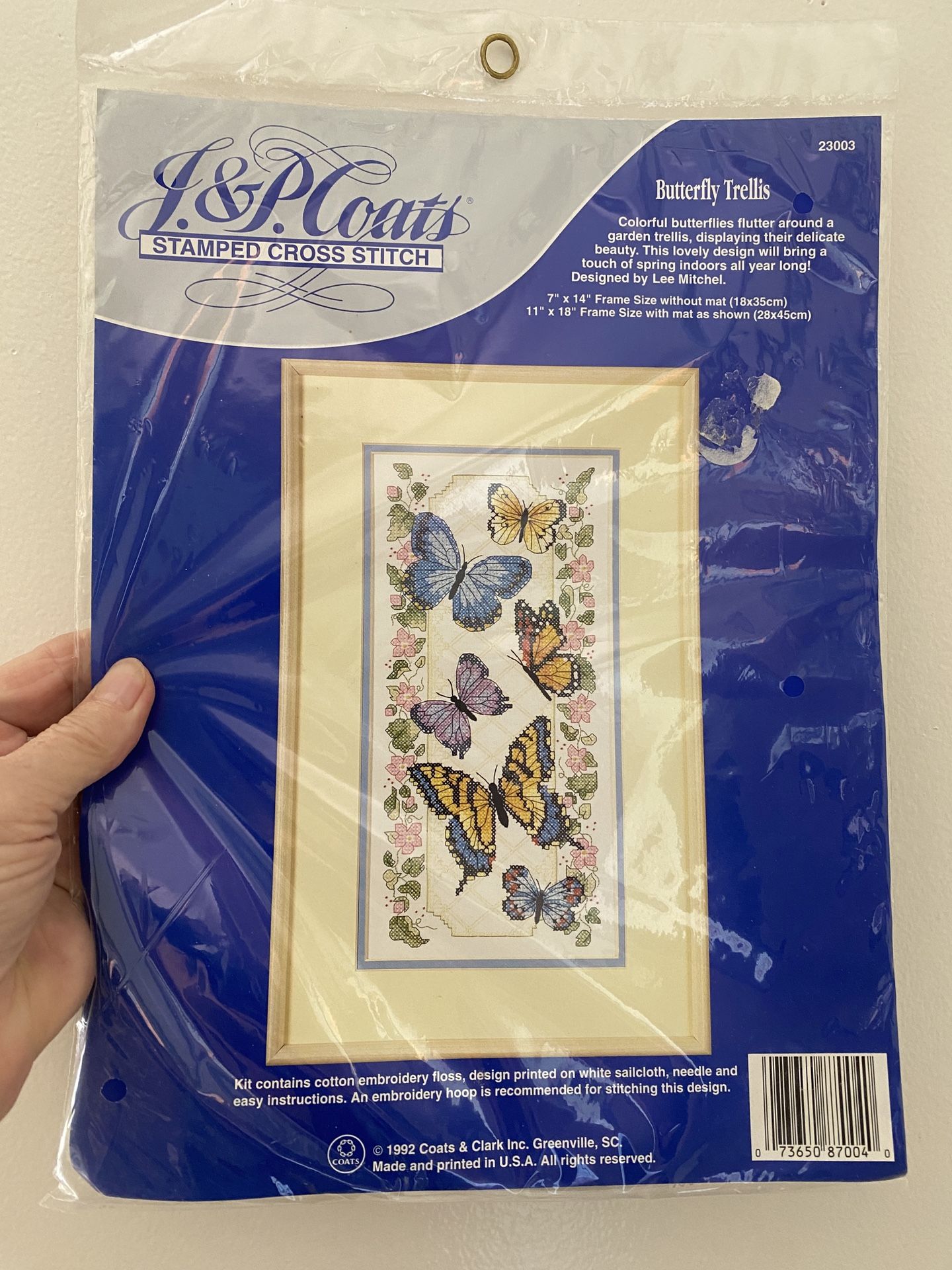 Vtg J & P Coates Butterfly Trellis Stamped Cross Stitch Kit