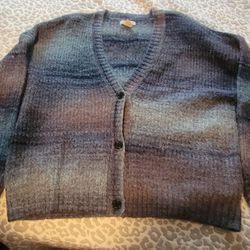 Gradient Blue and Gray Women's Button Up Sweater