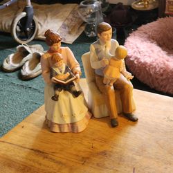 Set Of 2. Home interior Porcelain Mother ready to her son. Dad in chair Holding baby girl figurine Pick up only.
