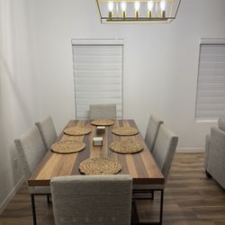 Wooden Dinning Table With 6 Grey Chairs
