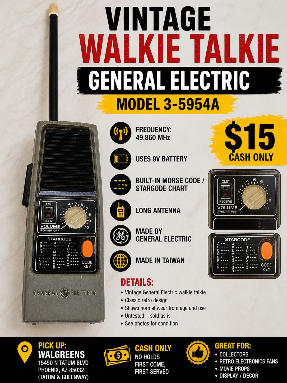 Walkie-Talkie GE General Electric Walkie Talkie – Model 3-5954A