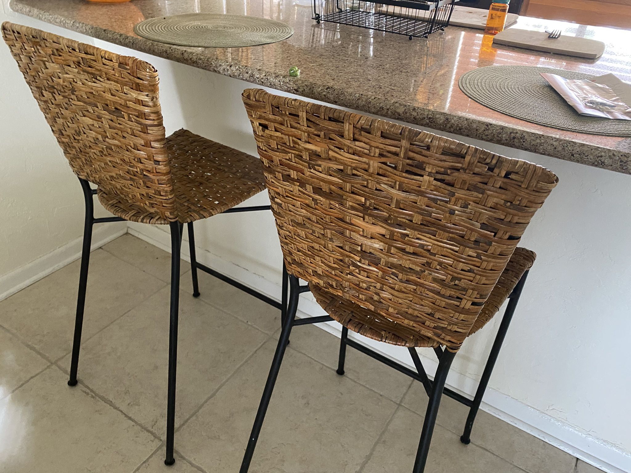 Rattan And Black Metal Boho Bar Stools