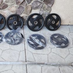 NEW Rubber Grip Plate Set with Barbell