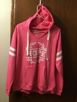 Women’s Pink hoodie with white 'HOPE' design and stripes on sleeves.  Size 2X (18W/20W).