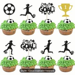 12pcs Soccer Cupcake Toppers - Cake Decorations Party