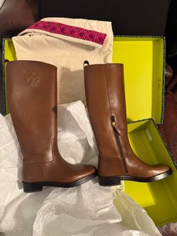 Tory Burch Brown Leather Knee-High Riding Boots