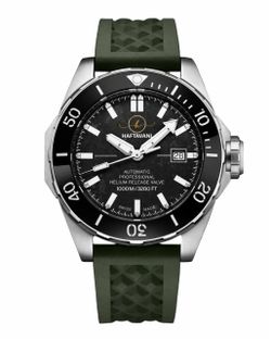 Haftavani - HPLA44092.09 – 1000M Deep Sea Automatic Dive Watch - Gray 🌑 Face - Green 🟢 Rubber Strap - Swiss Made