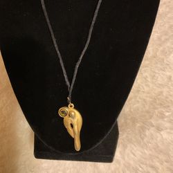 Cloth Rope Necklace With Goldtone Pendant 