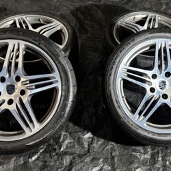 PORSCHE 911-997 TURBO I OEM GENUINE 19" WHEELS TIRES TPMS & CENTER CAPS SET
