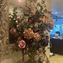 Large Silk Flower Arrangement In Ornate Vase 