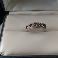 SS Rhodolite Garnet Ring  W/ Diamond& Garnet Earring set