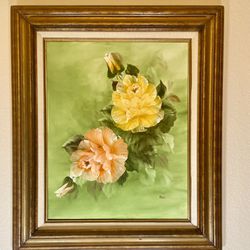 27x24 Hand painted Roses mid Century
