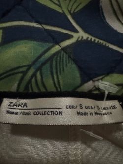 Zara Green navy leaf print blouse