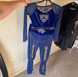 Blue Velvet Dance Costume with Gold Embroidery