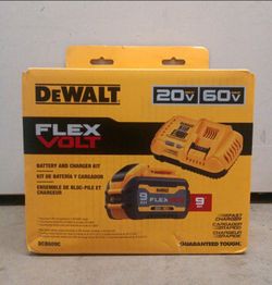DEWALT 20V/60V MAX FLEXVOLT 9AH LITHIUM-ION BATTERY AND CHARGER KIT.