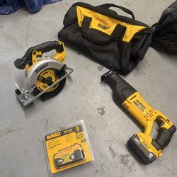 Dewalt circular saw 61/2”+Reciprocating saw +2 batteries + back