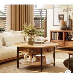 Lift-Top Round Coffee Table w/ Hidden Storage – Brand New