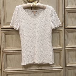 Banana Republic White Floral Lace Tee