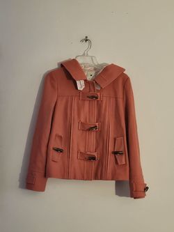 Anthropologie Elevenses First Frost Melton Wool Hooded Peacoat Size:10 Color: Coral 
