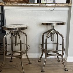 Steel Round Bar Stool Set of 2 Adjustable Height