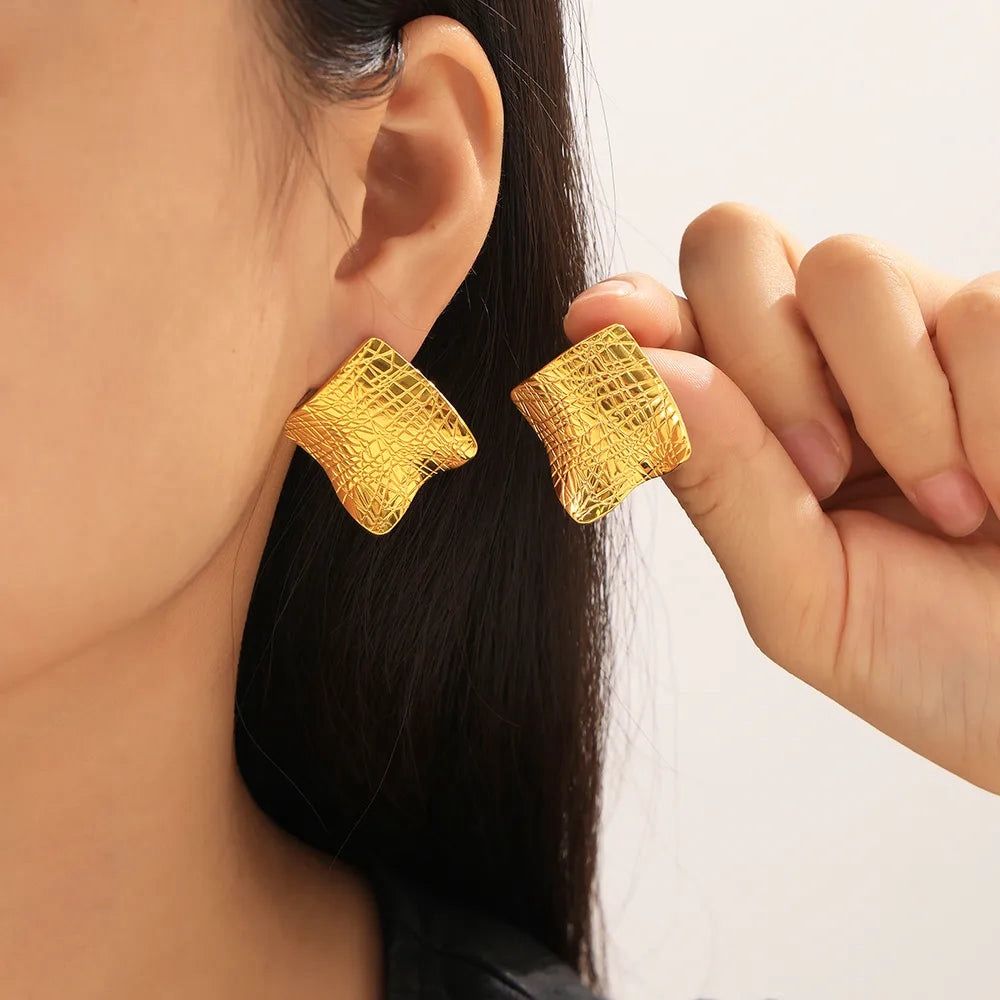 Simple Style Square Lines 304 Stainless Steel 18K Gold Plated Ear Studs