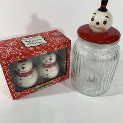 Johanna Parker Snowman Glass Canister & Salt & Pepper Set