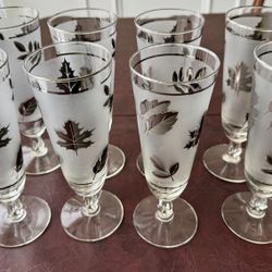 8 Vintage Libby Silver Foliage Pilsner Glasses