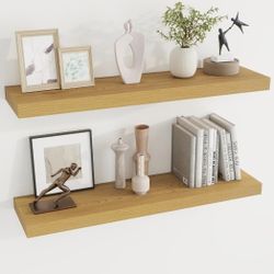 36 Inches Floating Shelves for Wall, 8 Inch Deep Floating Shelves Set of 2, Oak