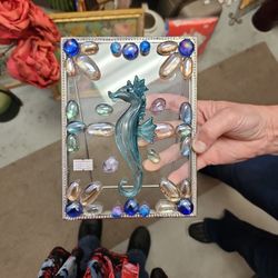 glass seahorse handmade frame. glass beads.