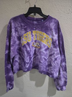 Purple tie-dye LSU Tigers long-sleeve ribbed crewneck top, Large
