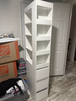 White Wood 70.9 in. Display Storage Cabinet with 4-Tier Shelf, 3 Side Drawers
