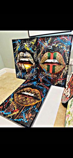 Custom Pop Art Lip Paintings 30x40” Framed 
