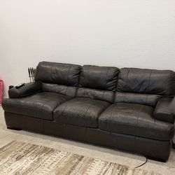 Living Spaces leather sofa