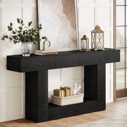63" Wooden Console Table, Farmhouse 2-Tier Sofa Table Entryway Table