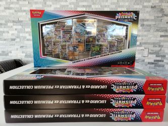 Pokémon Prismatic Evolutions Lucario ex & Tyranitar ex Premium Collection