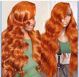 🔥Brand new 🔥 28Inch 13x4Ginger Orange Wig Human Hair Body Wave Lace Front Wigs HD Glueless Frontal Wigs Human Hair Ginger Colored 350 Wavy Wigs for