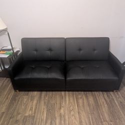 Benitez Twin 76'' Faux Leather Tufted Convertible Sofa