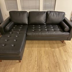 AllModern Geo 84" Wide Vegan Leather Reversible Modular Sofa & Chaise