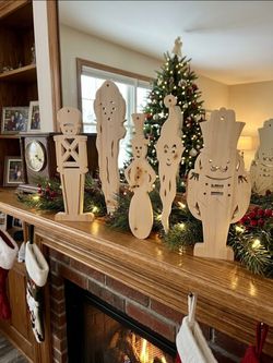 Set of 5 Wooden Christmas Hanging Ornaments Nutcracker Santa Snowman Elf