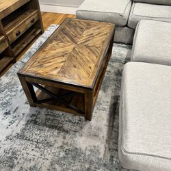 Rustic Lift-Top Coffee Table – Solid Wood w/ Storage Shelf