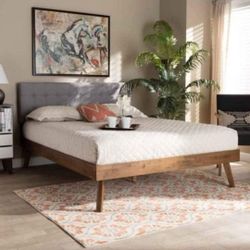Gray Mid Century Modern Style Queen Platform Bed 