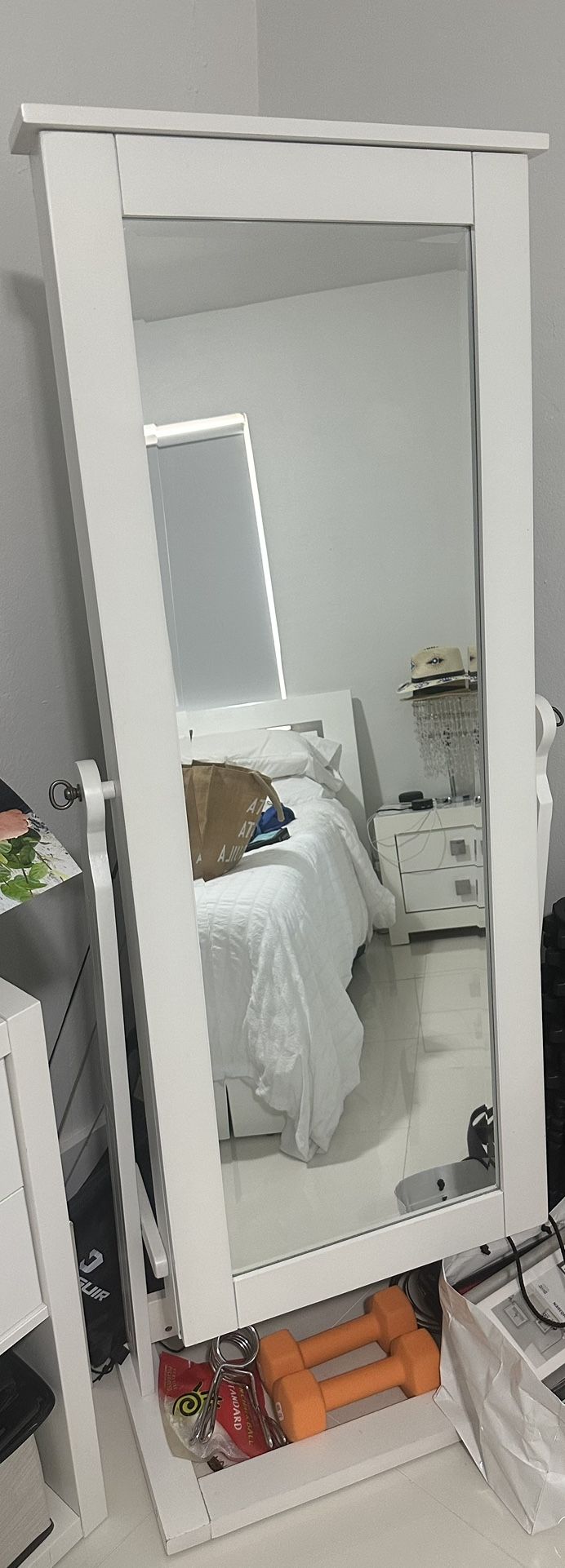 Full-Length Jewelry Armoire Mirror – White Wood Frame 59” × 19.5” – $50 (Pickup Only)