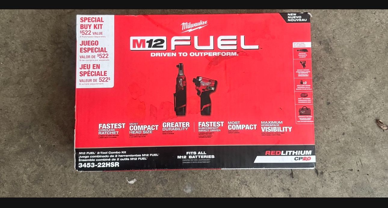 Milwaukee 3453-22HSR M12 FUEL 1/4" HEX Impact Driver Kit + 3/8" Hi-Speed Ratchet