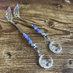Silver Hair Clips With Beads And Skull Moon Charms