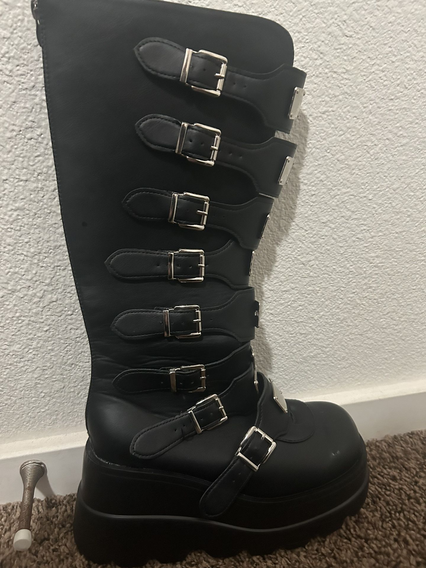 Demonia-Styled Black Leather Platform Boots