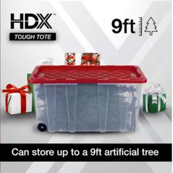 *NEW* HDX 77 Gal. Tough Storage Tote with Wheels in Clear with Red Lid