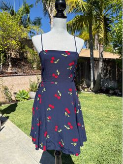 New- Navy Cherry Dress Juniors Size Medium Forever 21